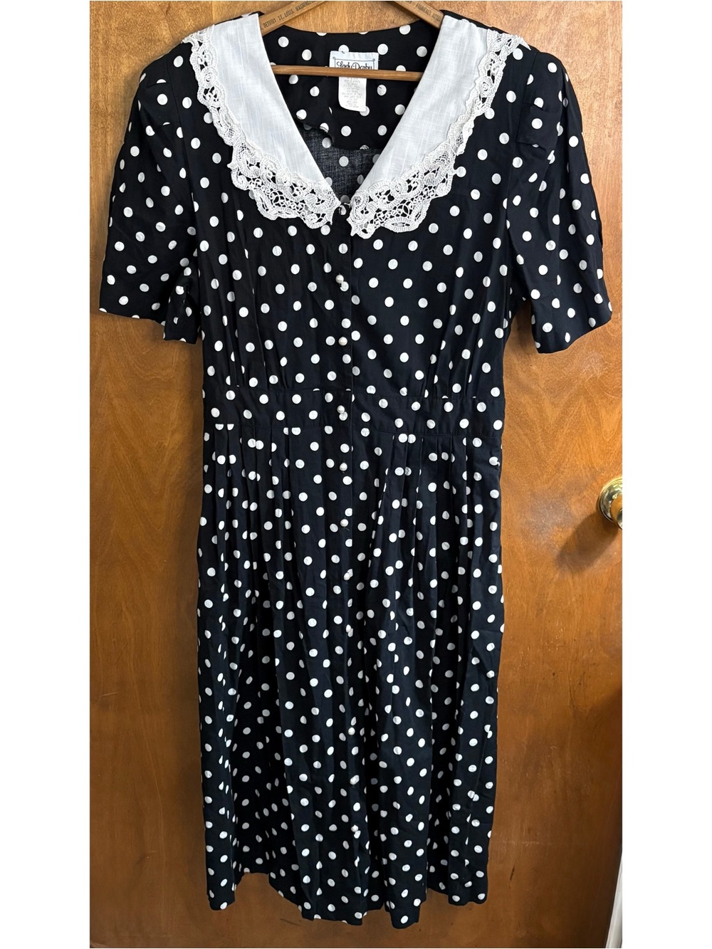 Vintage Black & White Polka Dot 50s Maxi Dress Embroidered Collar Rockabilly 20W